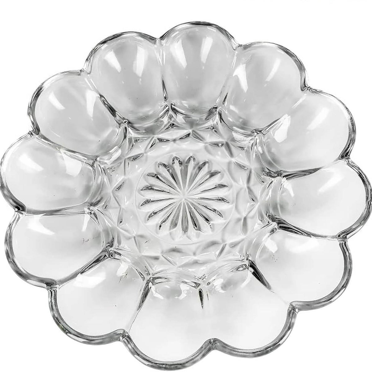 Anchor Hocking Eier Präsentierplatte, 25.4 cm, clear glass serving tray for eggs and appetizers, with a textured surface.