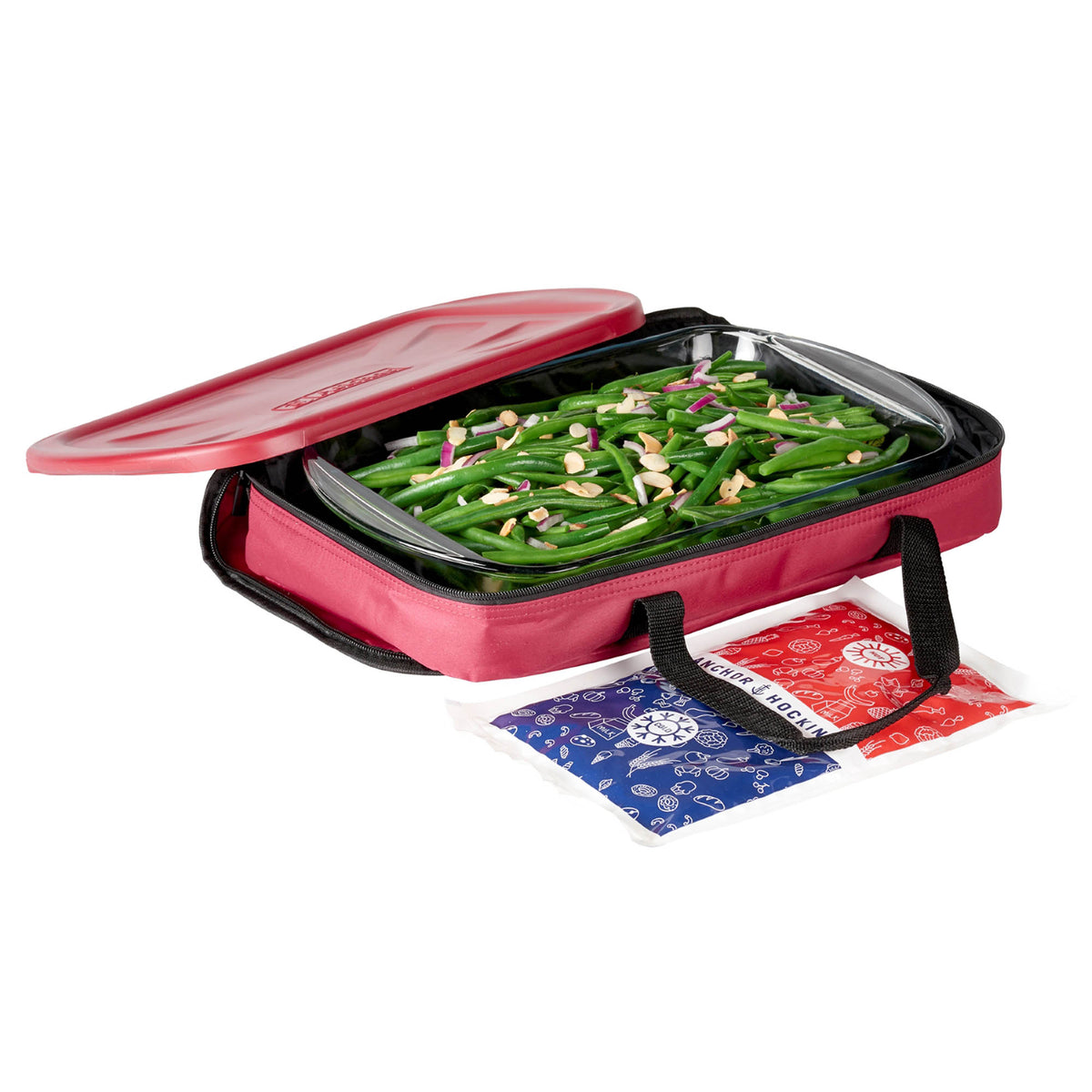 Anchor Hocking 4-piece 2.8L Auflaufform set, glass baking dishes with handles, ideal for oven and meal preparation.
