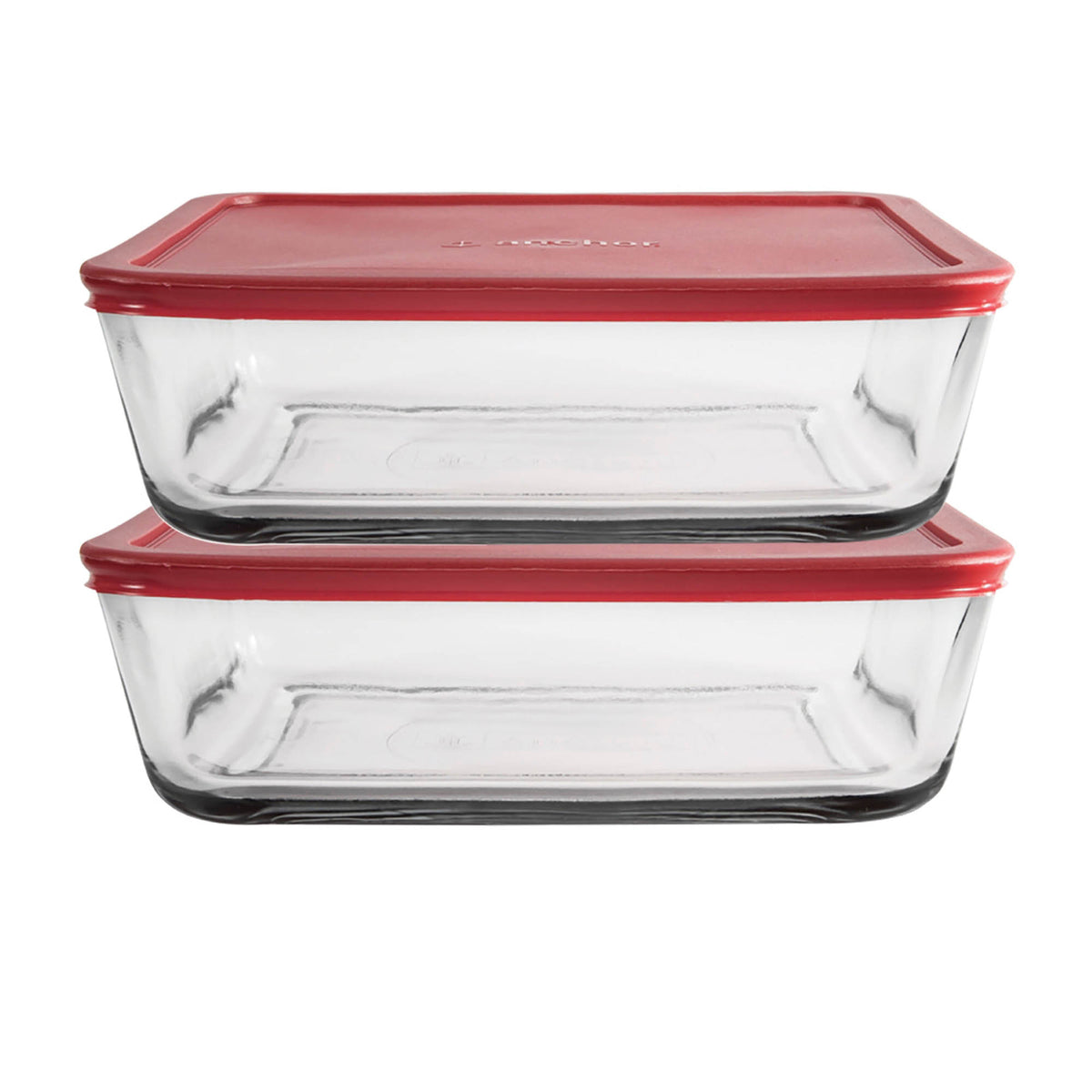 Anchor Hocking SnugFit food storage container showing a clear, airtight plastic container with a snap-on lid for fresh food storage.