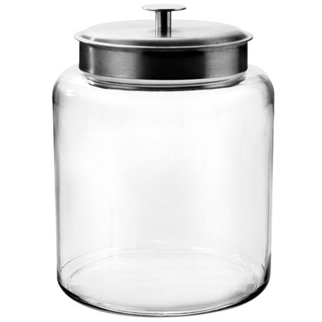 Anchor Hocking Montana storage jar with clear glass body and lid, ideal for pantry organization and food storage.