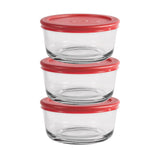 Anchor Hocking SnugFit food storage container with clear plastic lid and rectangular glass base for fresh food storage.