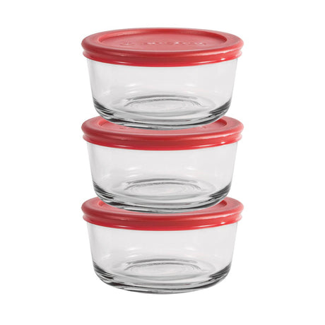 Anchor Hocking SnugFit food storage container with clear plastic lid and rectangular glass base for fresh food storage.