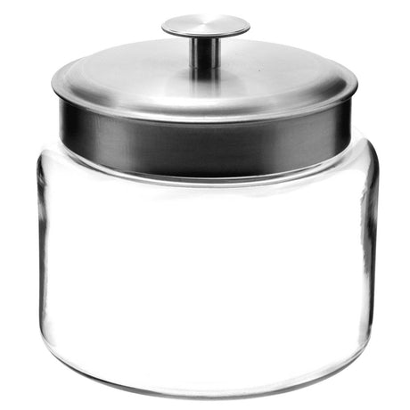 Anchor Hocking Montana storage jar, clear glass container with a lid for kitchen pantry organization.