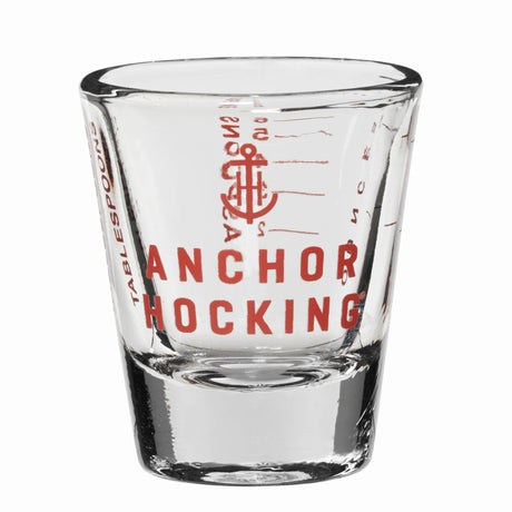 Anchor Hocking Mess-Pinnchen in red, 30 ml, small cherry-shaped measuring cup with clear glass and red handle.