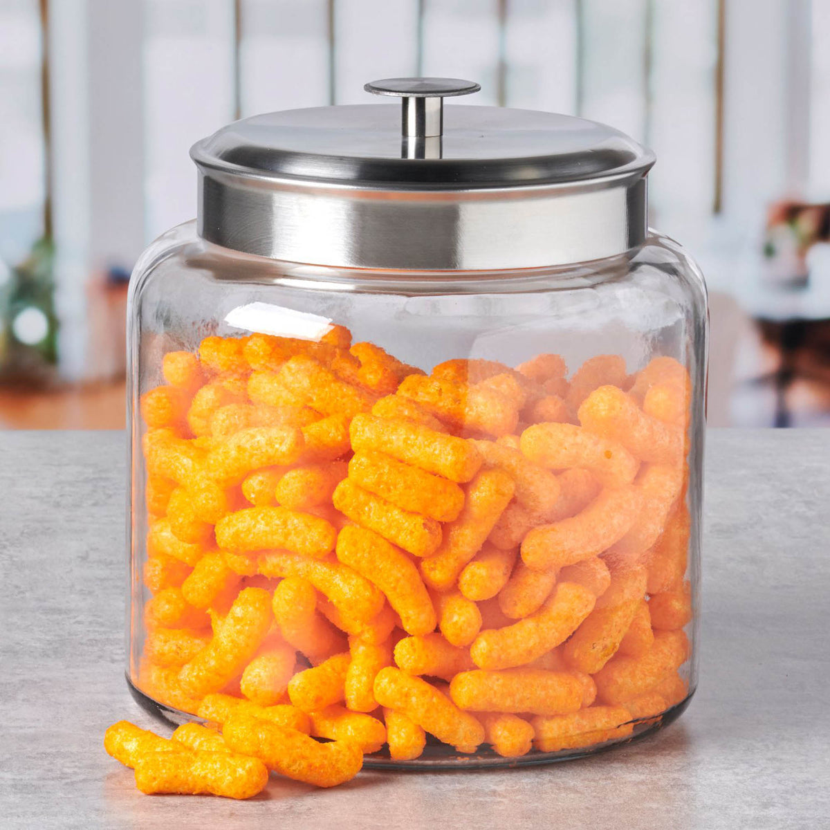 Anchor Hocking Montana Vorratsglas, clear glass storage jar with lid for kitchen organization and food storage.