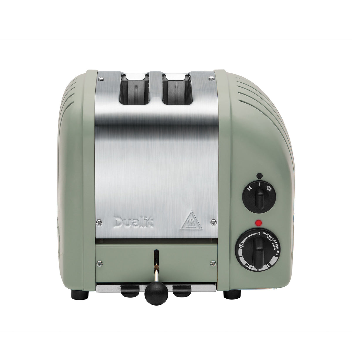 Polished DUALIT Newgen toaster with two slots for bread slices, modern kitchen appliance for toasting breakfast bread.
