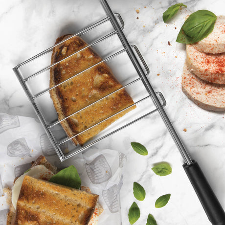 Dualit Classic stainless steel sandwich maker with non-stick plates, ready for making toasted sandwiches.