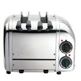 Dualit Classic stainless steel toaster with two slots for bread, featuring a sleek design and adjustable browning control.