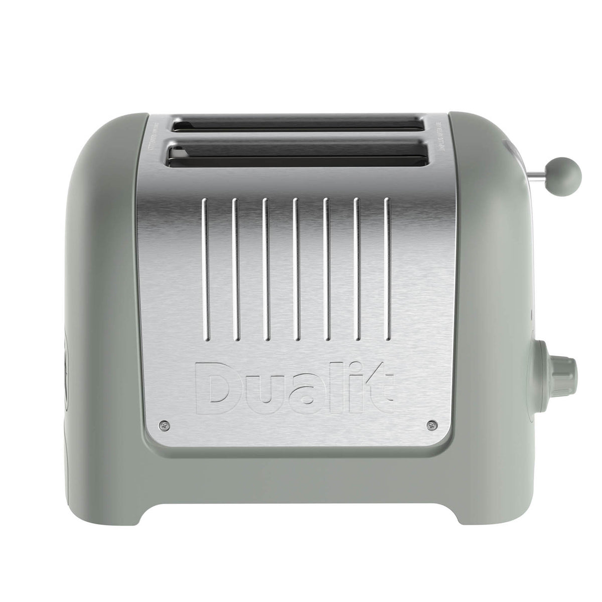 Dualit Lite 2-slice toaster with sleek design, featuring control knobs and slots for toasting bread slices.