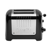 Dualit Lite 2-slice toaster with modern design, featuring two slots for toasting bread and a sleek stainless steel finish.
