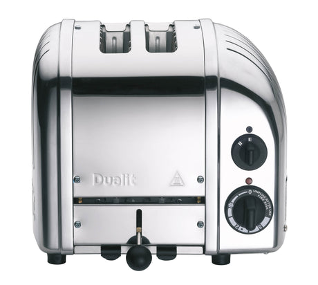 Dualit Newgen polished 2-slice toaster with modern design and stainless steel finish, ideal for toasting bread and bagels.