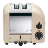 Dualit Newgen polished 2-slice toaster with sleek design, featuring wide slots for bread and bagels.