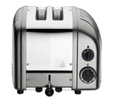 Dualit Newgen silver metallic 2-slice toaster with modern design and stainless steel finish.