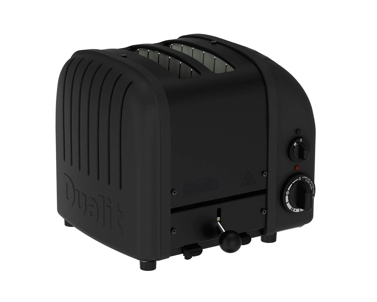 Dualit NewGen polished 2-slice toaster with modern design, featuring sleek finish and visible toasting slots.