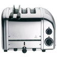 Dualit 2-in-1 polished toaster with two slots for toasting bread and bagels, compact and stylish kitchen appliance.