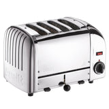 Polished DUALIT VARIO 4-slice toaster with modern design, shown in a close-up view of the appliance with toast slots visible.