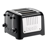 Dualit 2+1 Combi Toaster in black with two slots, featuring a sleek design and stainless steel finish.