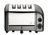 Dualit NewGen gray metallic 4-slice toaster with sleek design and modern finish, perfect for quick, even toasting.