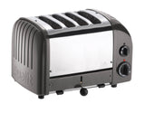 Dualit NewGen gray metallic 4-slice toaster with modern design and stainless steel finish, ideal for toasting bread and bagels.