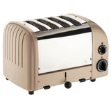 Polished DUALIT NewGen 4-slice toaster with modern design and shiny finish, showing slots and control panel.