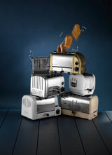 Dualit Newgen 4-slice toaster in metallic finish with four slots for toasting bread and bagels.