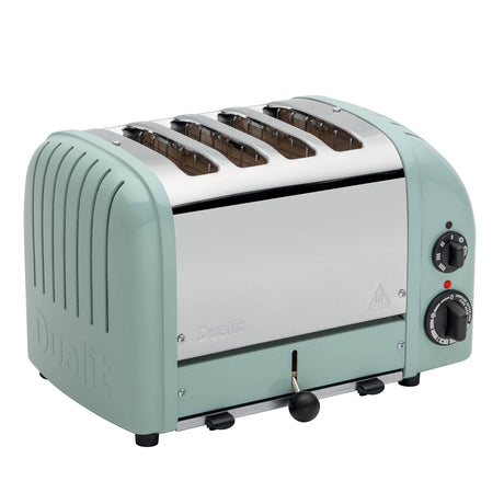 Dualit Newgen eucalyptus 4-slice toaster with modern design and control buttons, ideal for quick, even toasting.