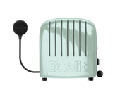 Dualit Newgen eucalyptus 4-slice toaster with modern design, featuring multiple slots and sleek finish.