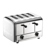 Black DUALIT GASTRO pop-up toaster with two slots and control lever, designed for toasting bread slices efficiently.