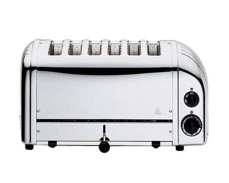 Polished DUALIT Newgen 6-slice toaster with modern design, featuring multiple slots for toasting bread and bagels.