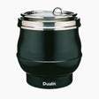 Dualit black 11L soup kettle, durable stainless steel soup pot with lid, ideal for commercial kitchens and large servings.