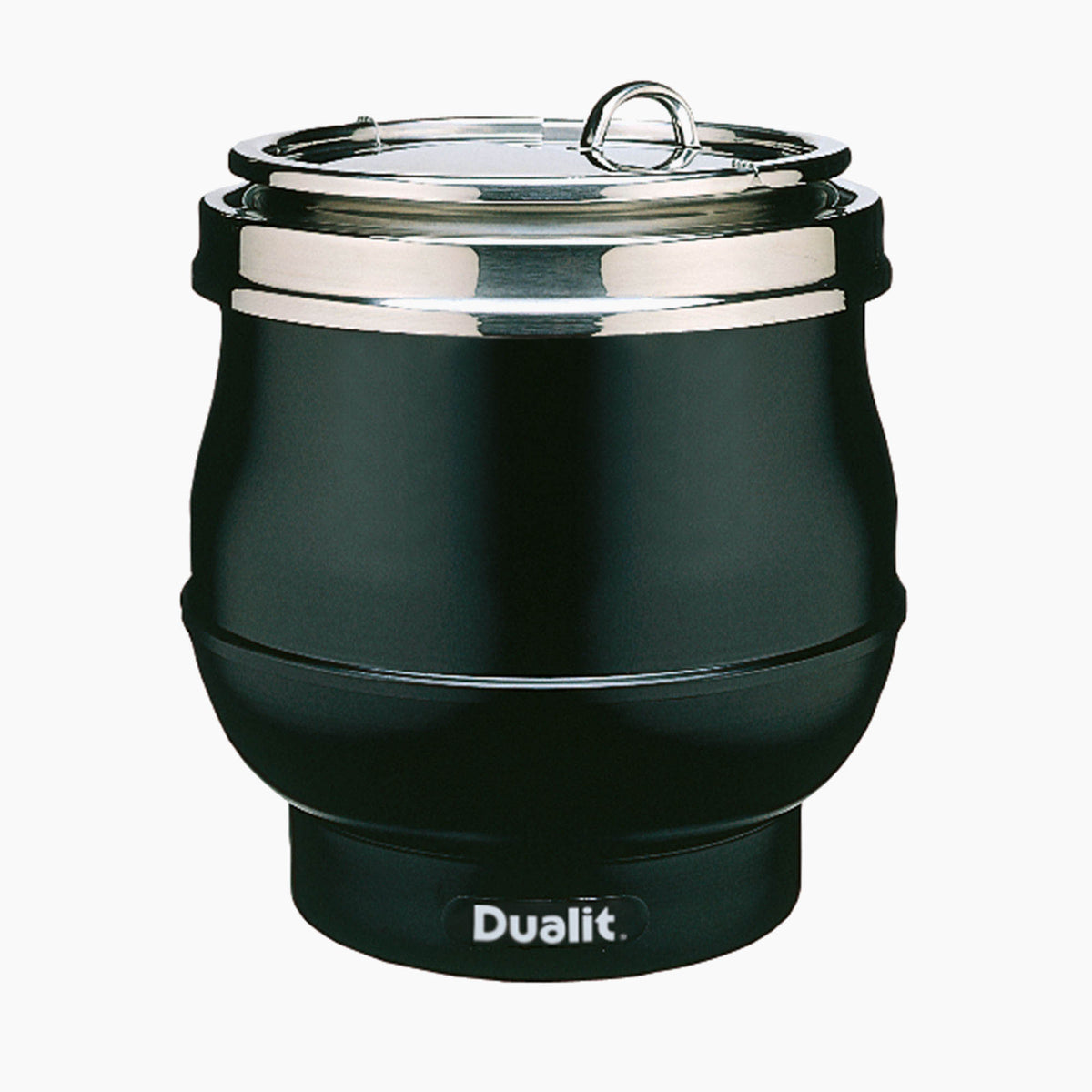 Dualit black 11L soup kettle, durable stainless steel soup pot with lid, ideal for commercial kitchens and large servings.