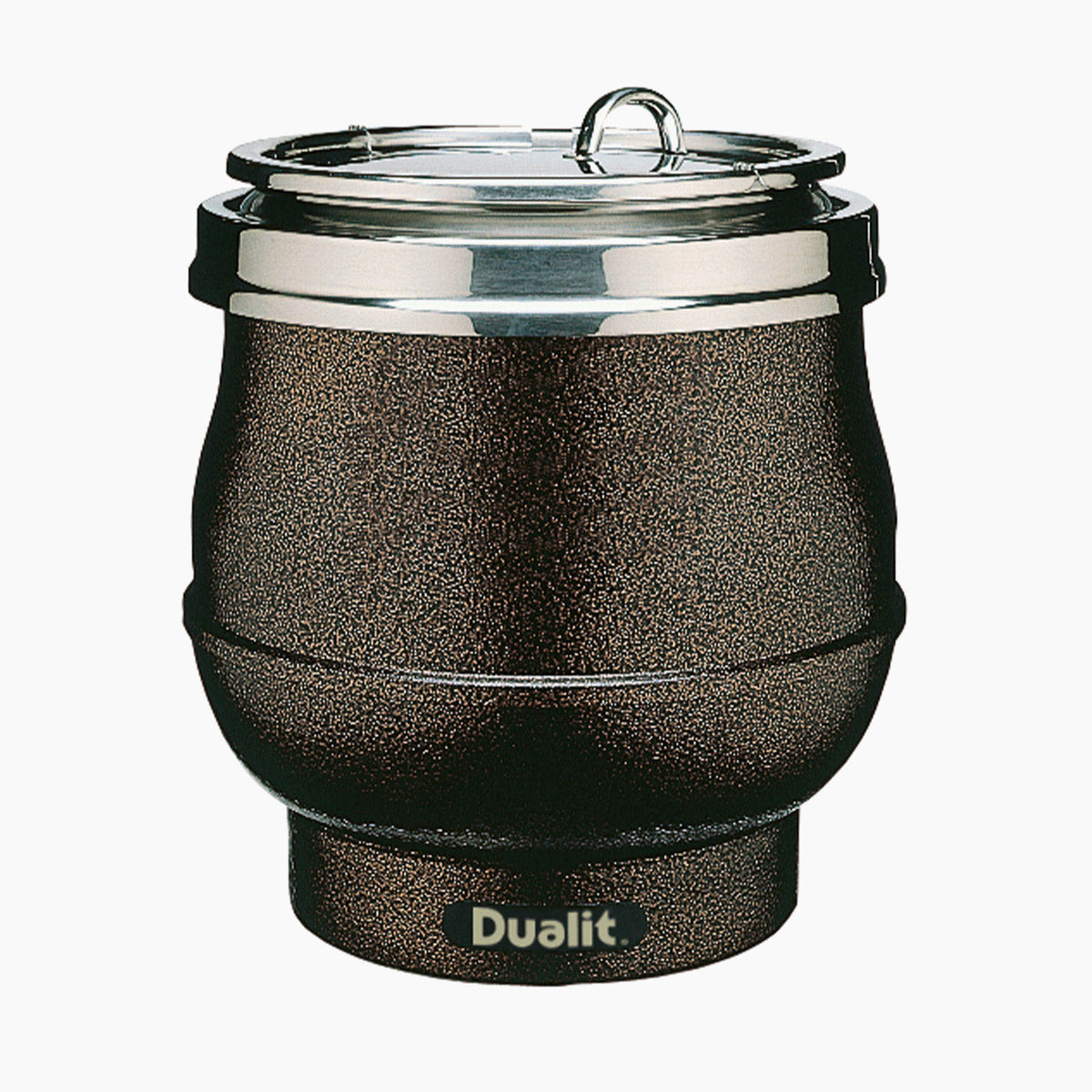 Dualit 11L brown soup pot, sturdy stainless steel soup kettle with handles, ideal for preparing large quantities of soup.