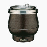 Dualit 11L brown soup pot, sturdy stainless steel soup kettle with handles, ideal for preparing large quantities of soup.