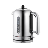 Polished DUALIT Classic 1.7L electric kettle with a sleek design and stainless steel finish, ready for boiling water.