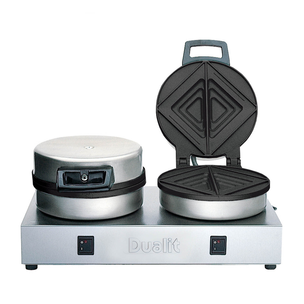 Polished DUALIT TOASTIE toaster with four slots, stainless steel finish, and control knobs for even toasting.