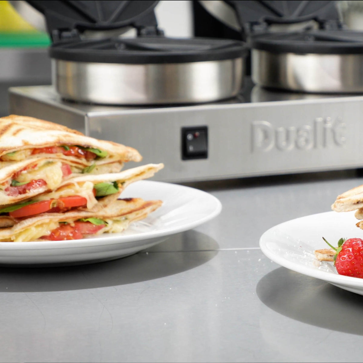 Polished DUALIT TOASTIE toaster with two slots, modern design, and control dials for even toasting.