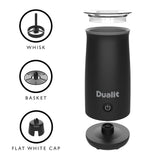 Dualit milk frother in black for making creamy milk and chocolate froth, perfect for coffee and hot chocolate.