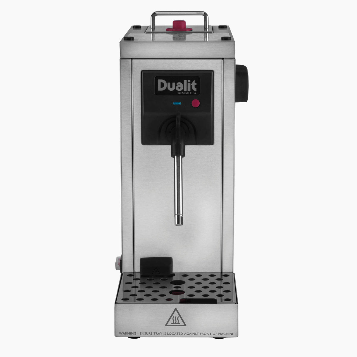 Dualit CINO milk frother for catering, stainless steel milk steamer with ergonomic handle and frothing nozzle.