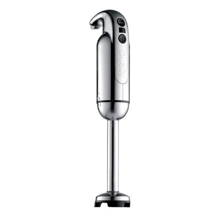 Dualit classic polished hand blender with stainless steel shaft and ergonomic handle, ideal for mixing and blending tasks.
