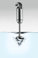 Dualit Classic polished hand blender with stainless steel blending shaft and ergonomic handle, ideal for mixing and blending.
