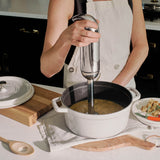 Polished DUALIT Classic hand blender with stainless steel blending arm and ergonomic handle, perfect for mixing and blending.