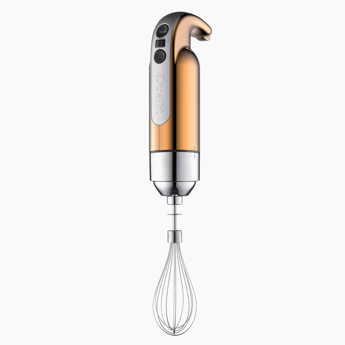 Dualit Classic copper hand blender with stainless steel blending shaft and ergonomic handle, suitable for mixing and blending tasks.