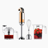 Dualit Classic copper hand blender with ergonomic grip and stainless steel blending attachment, ideal for mixing and blending tasks.