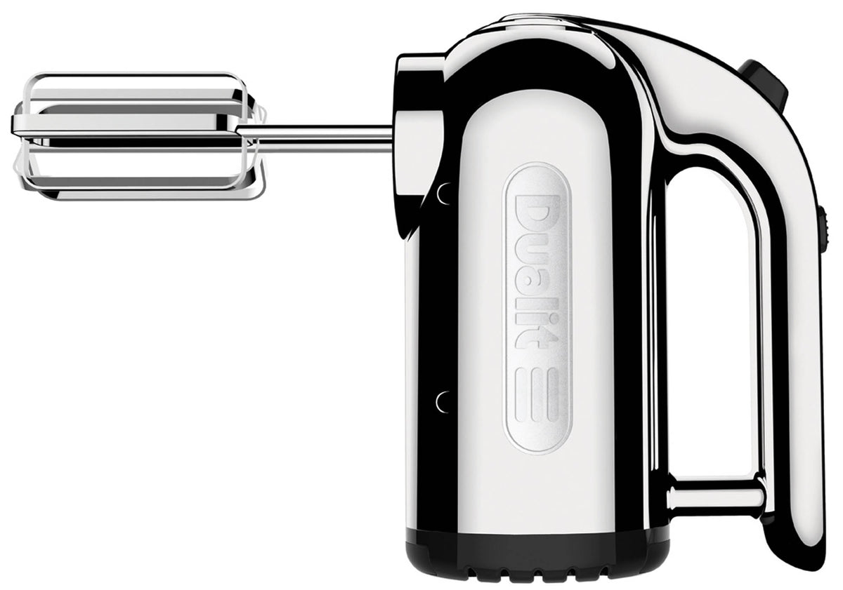 Dualit Classic polished handheld immersion blender with stainless steel blending attachment and ergonomic handle.