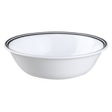 Corelle City Block white dinnerware set featuring plates, bowls, and mugs with a modern geometric design.