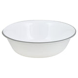 Corelle Mystic Grey dinnerware set with white plates featuring grey graphic patterns, elegant and modern ceramic dishes.