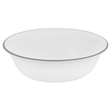 Corelle Mystic Grey dinnerware set with white plates featuring grey graphic design, showcasing elegant ceramic tableware.