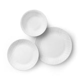 Corelle linen weave white dinnerware set with plates and bowls, showcasing elegant, durable ceramic dishware design.