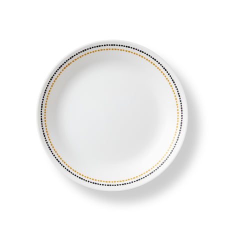Corelle Paloma white dishware set with colorful graphic design on ceramic plates and bowls.