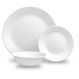 Corelle Winter Frost white dinnerware service set with plates and bowls, elegant and durable porcelain for everyday use